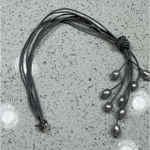 Vintage Necklace Sterling Silver Eight Strand leather & Bead Grey Necklace